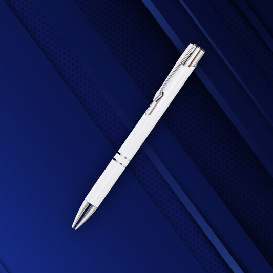 Elegant Metal Ballpoint Pen – Sleek White Finish with Chrome Accents