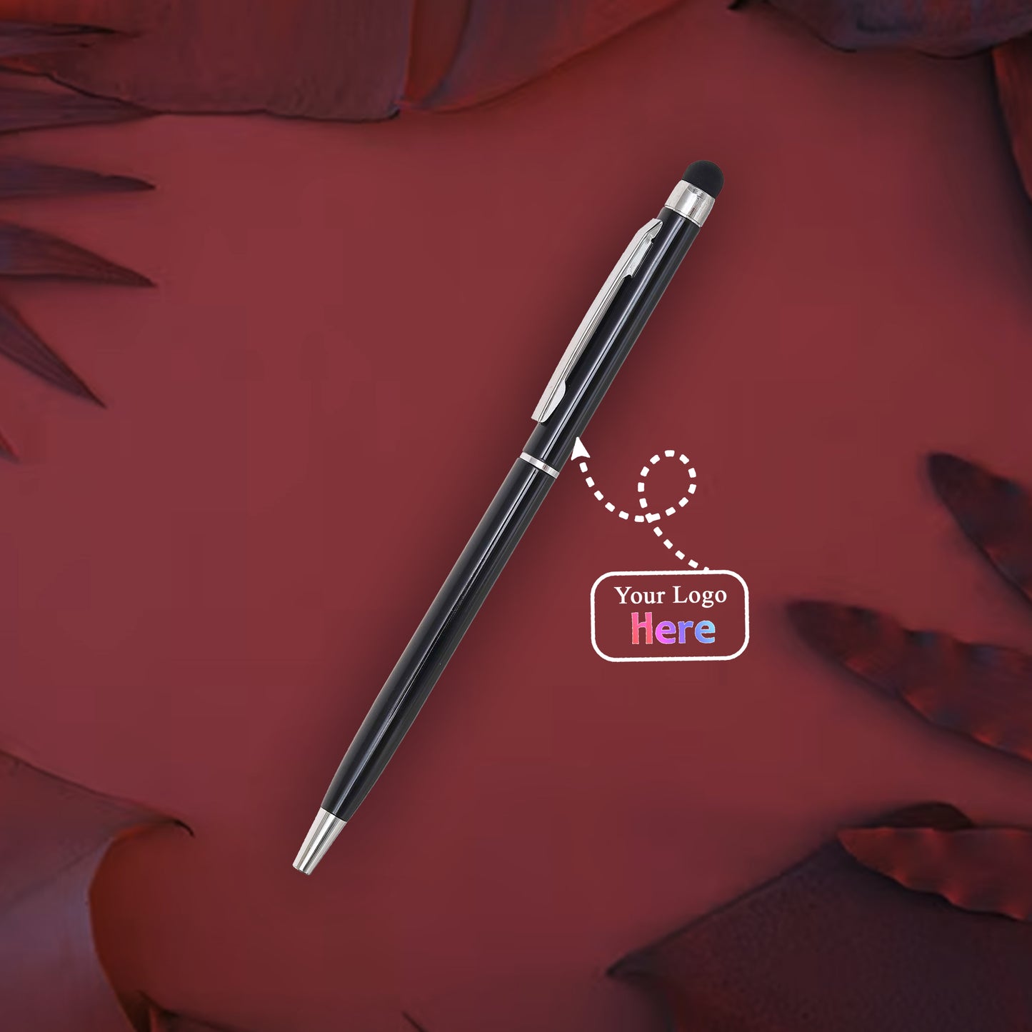 Dual-Function Stylus Pen – Black Metal Finish with Custom Branding