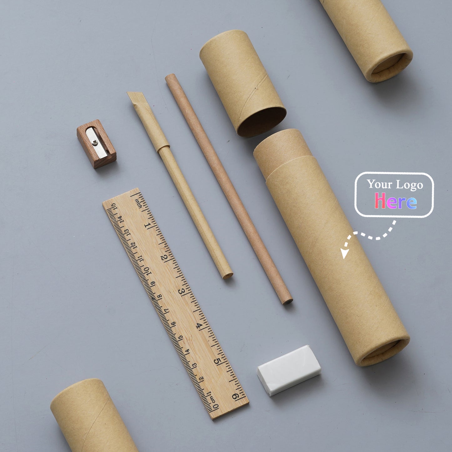 Eco-Friendly Kraft Stationery Kit – 6-Piece Recycled Gift Set in Kraft Tube