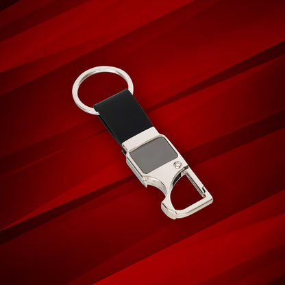 Premium Metal Keychain with Bottle Opener – Leather Finish (Black & Brown)