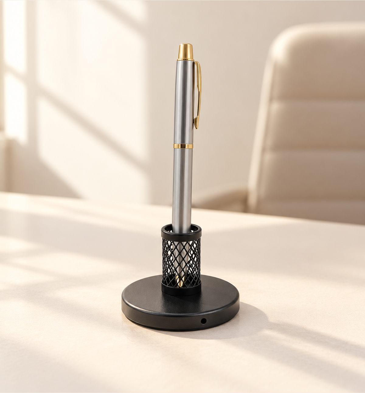 Round-Base Metal Pen Stand - Black, lifestyle