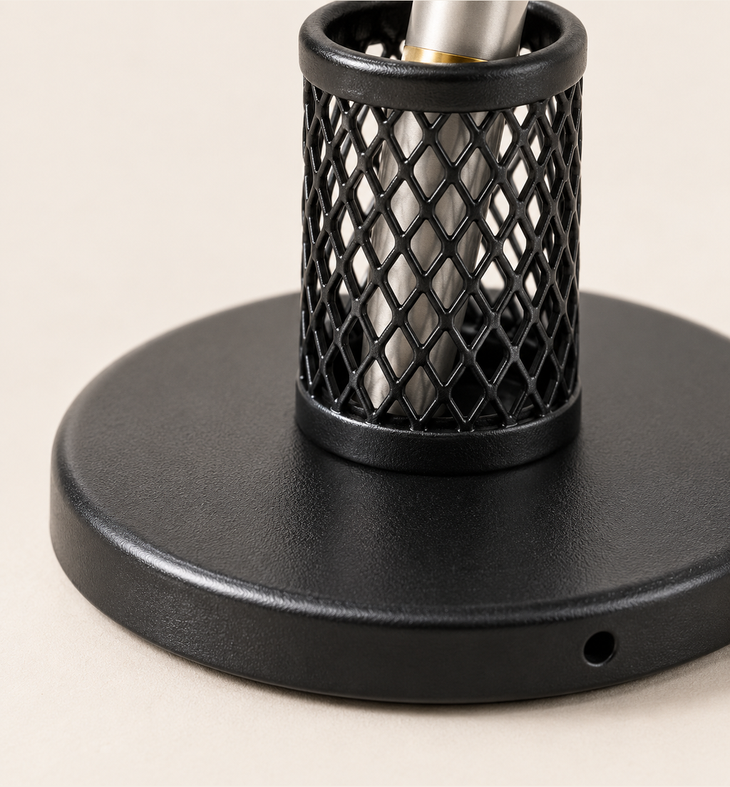Round-Base Metal Pen Stand - Black, close-up