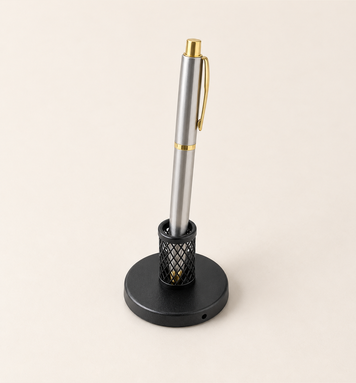 Round-Base Metal Pen Stand - Black, studio view 1