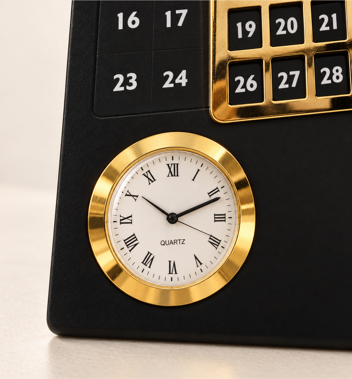 Steel Monthly Desk Calendar - Black, close-up