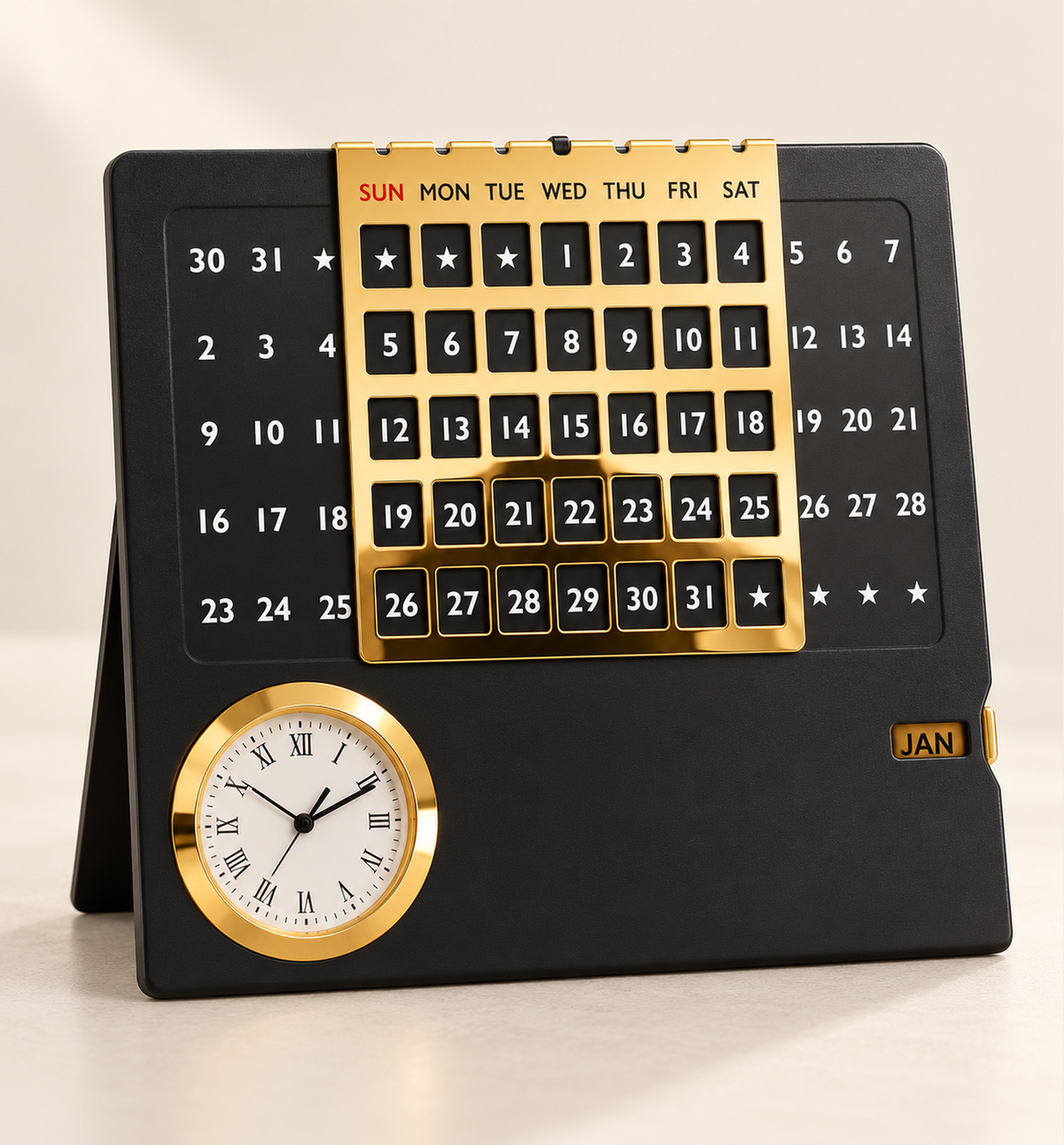 Steel Monthly Desk Calendar - Black, studio view 2