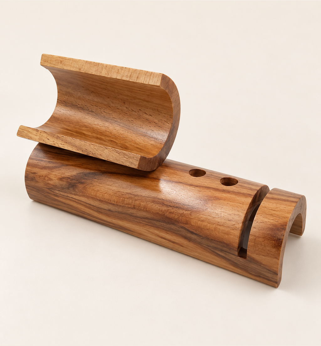 Pen Holder and Mobile Stand - Wood, studio view 1