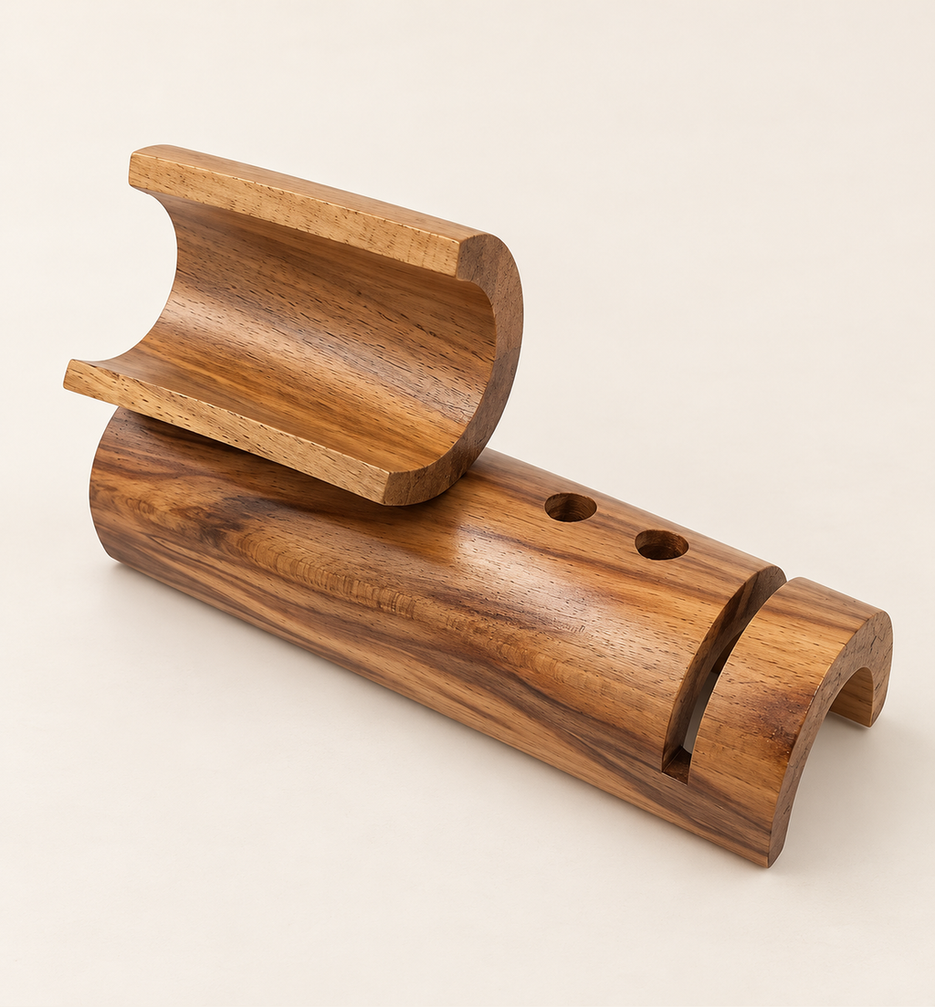 Pen Holder and Mobile Stand - Wood, studio view 2