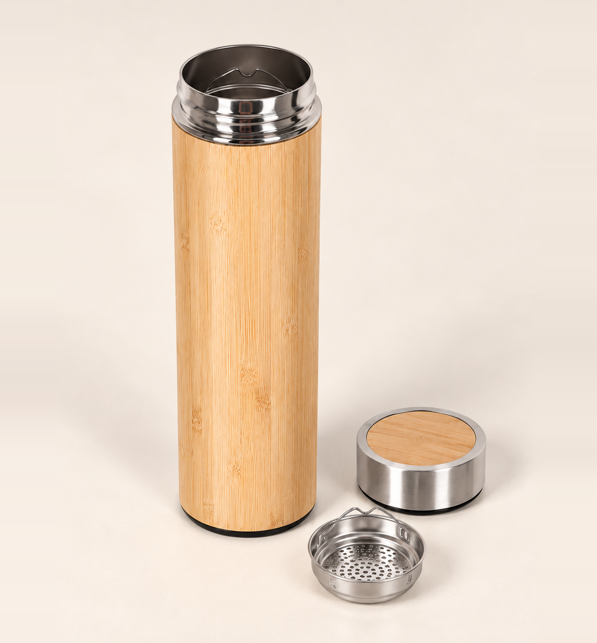 Bamboo-Lid Steel Bottle - 500 ml, alternate angle