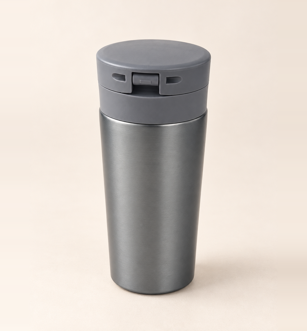 Push-Button Lid Coffee Mug - Grey, main view