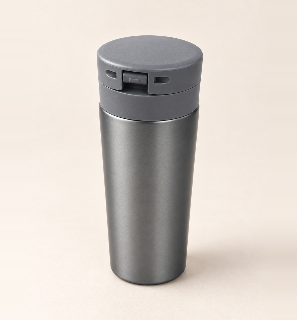 Push-Button Lid Coffee Mug - Grey, alternate angle