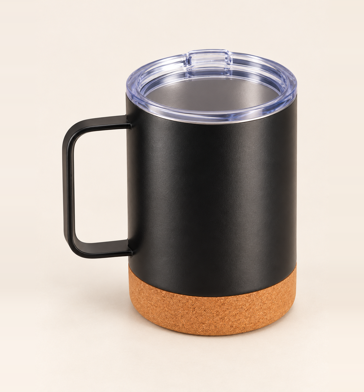 Cork-Base Insulated Coffee Mug - Black, alternate angle