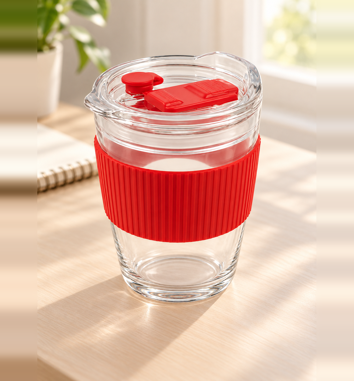 Glass Coffee Mug - Red, lifestyle