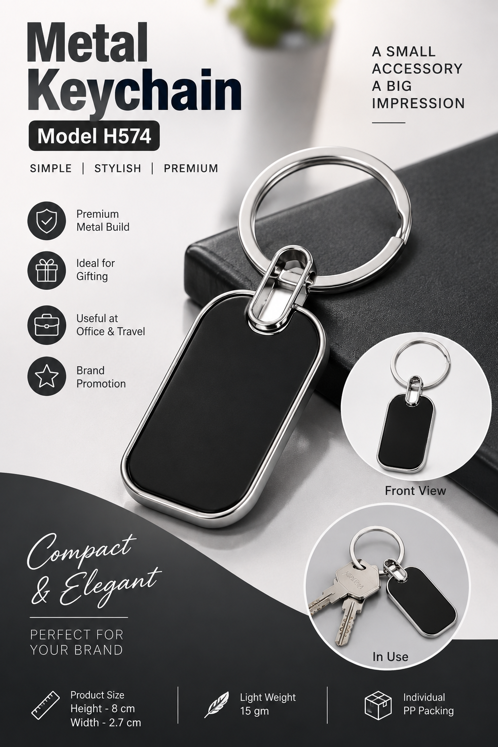 Slim Metal Keychain - Silver