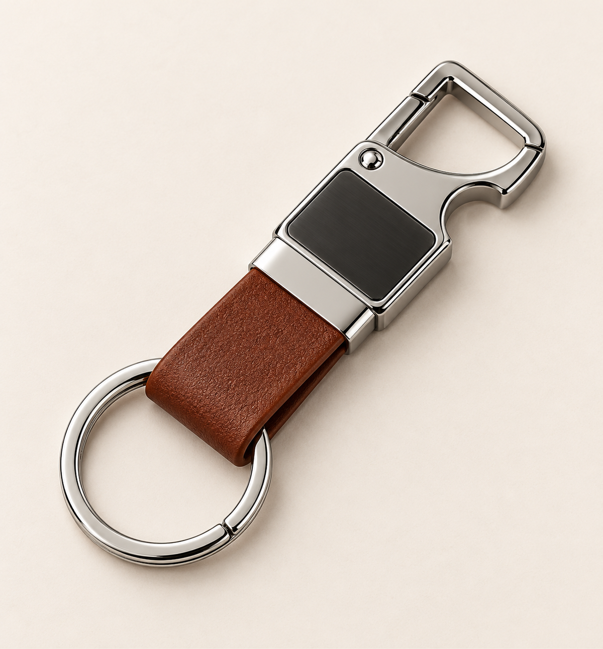Bottle-Opener Hook Keychain - Brown, alternate angle