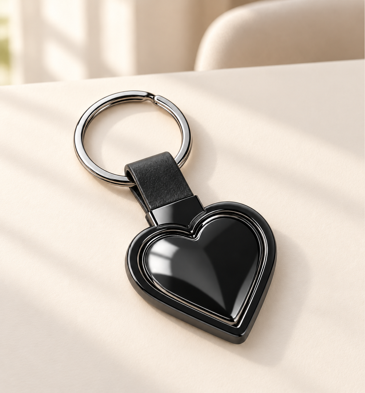 Rotating Heart Keychain - Black, lifestyle