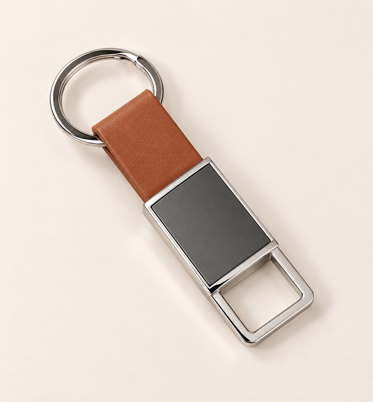 Leather-Look Keychain - Tan, main view