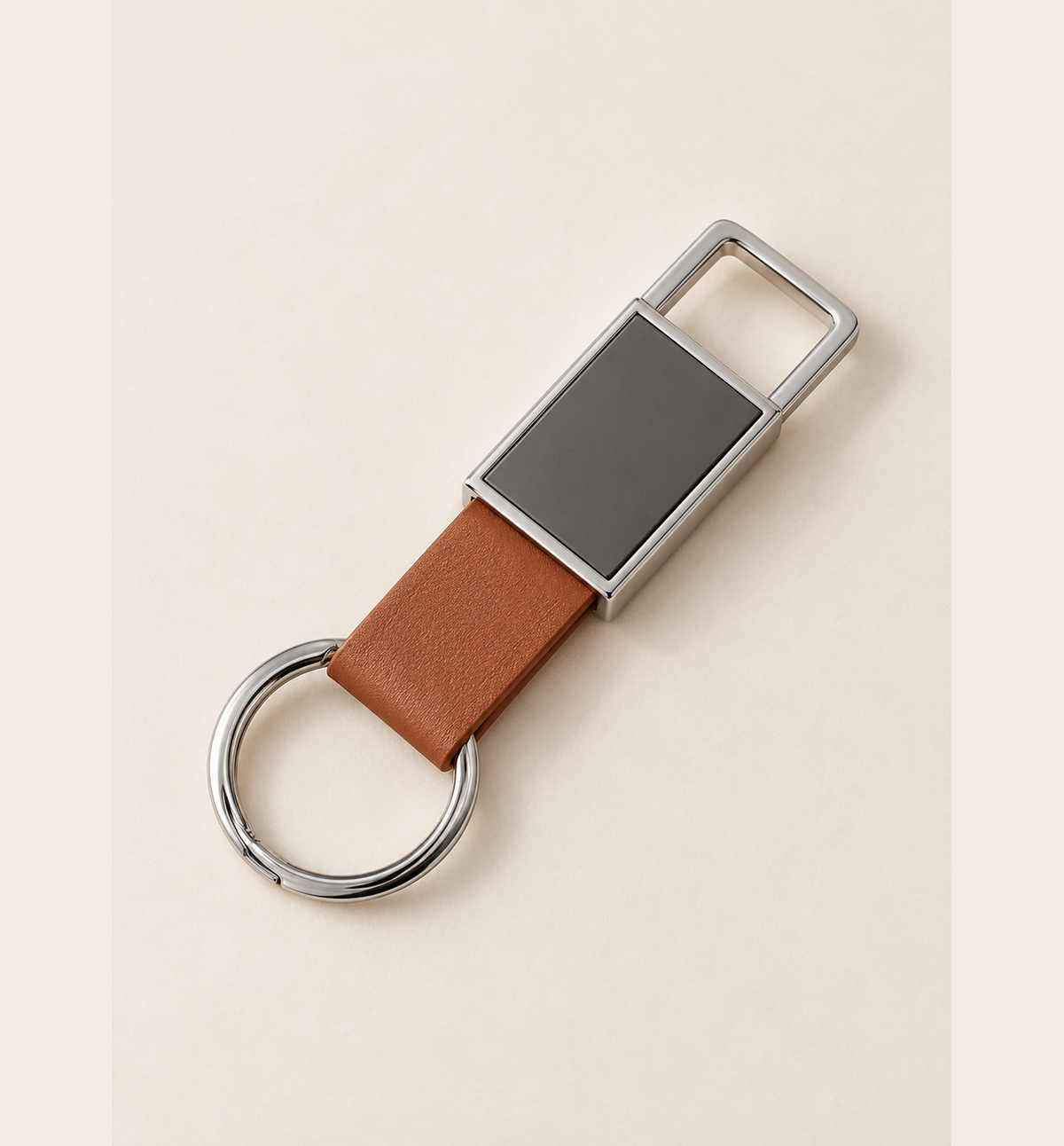 Leather-Look Keychain - Tan, alternate angle