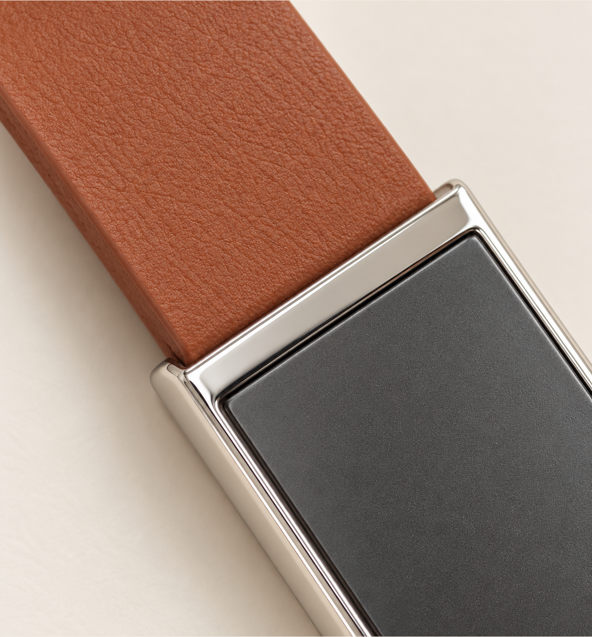 Leather-Look Keychain - Tan, detail