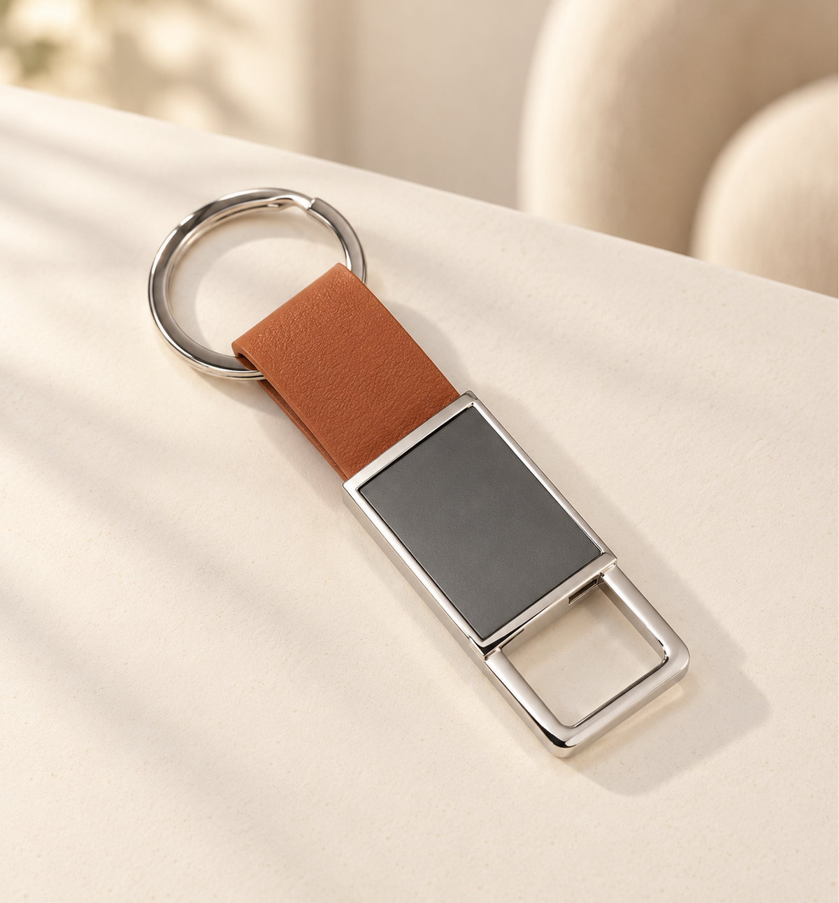 Leather-Look Keychain - Tan, lifestyle