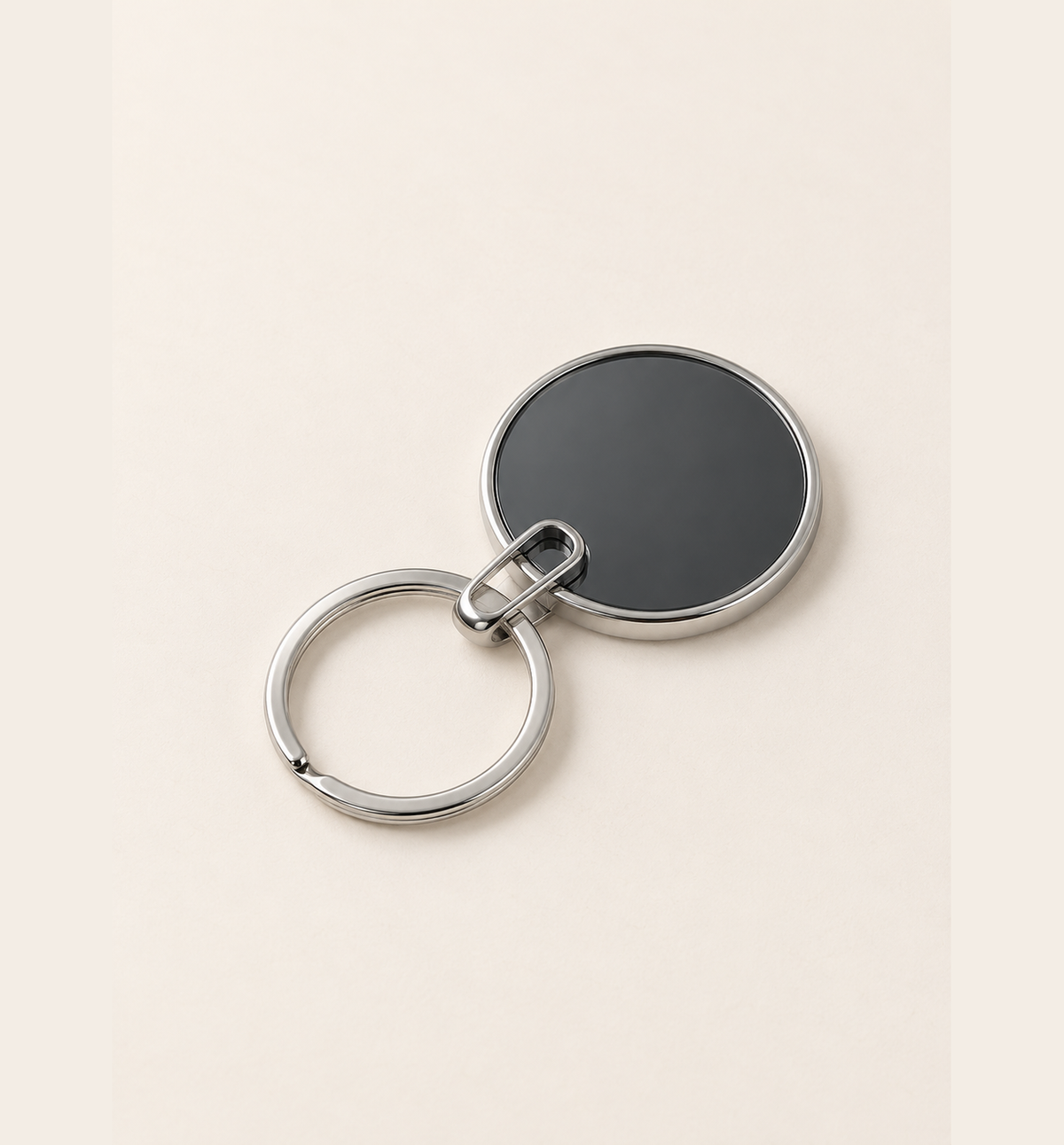 Round Double-Sided Keychain - Black, alternate angle