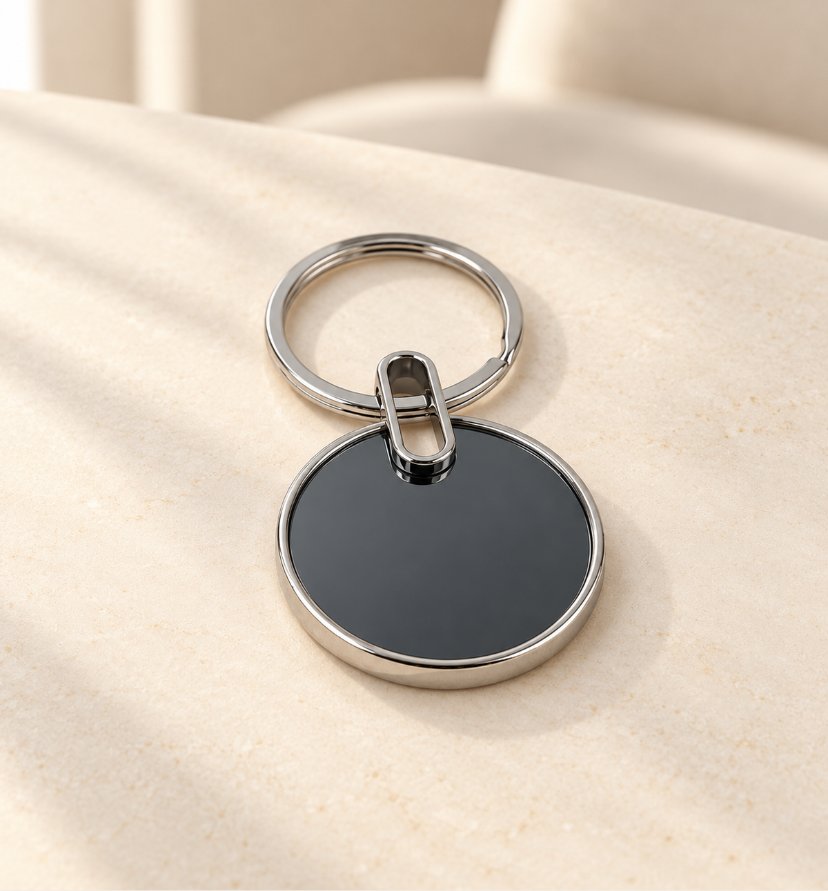 Round Double-Sided Keychain - Black, lifestyle
