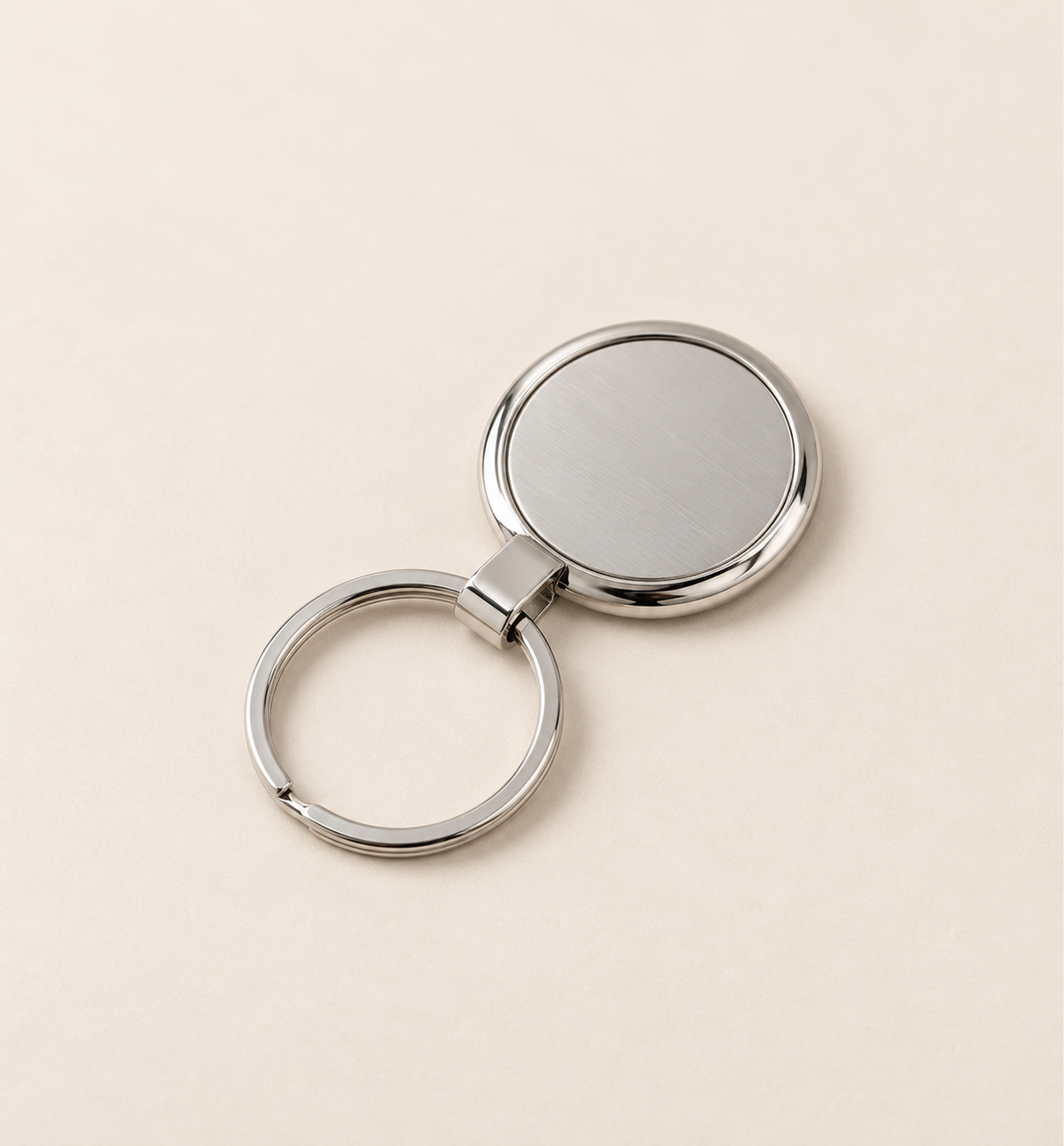 Premium Round Metal Keychain - Silver, alternate angle