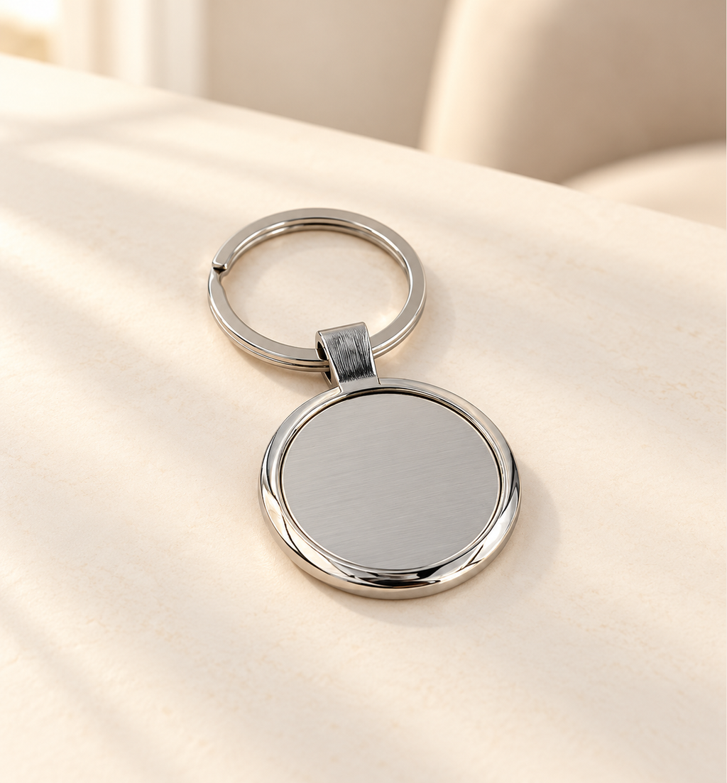 Premium Round Metal Keychain - Silver, lifestyle