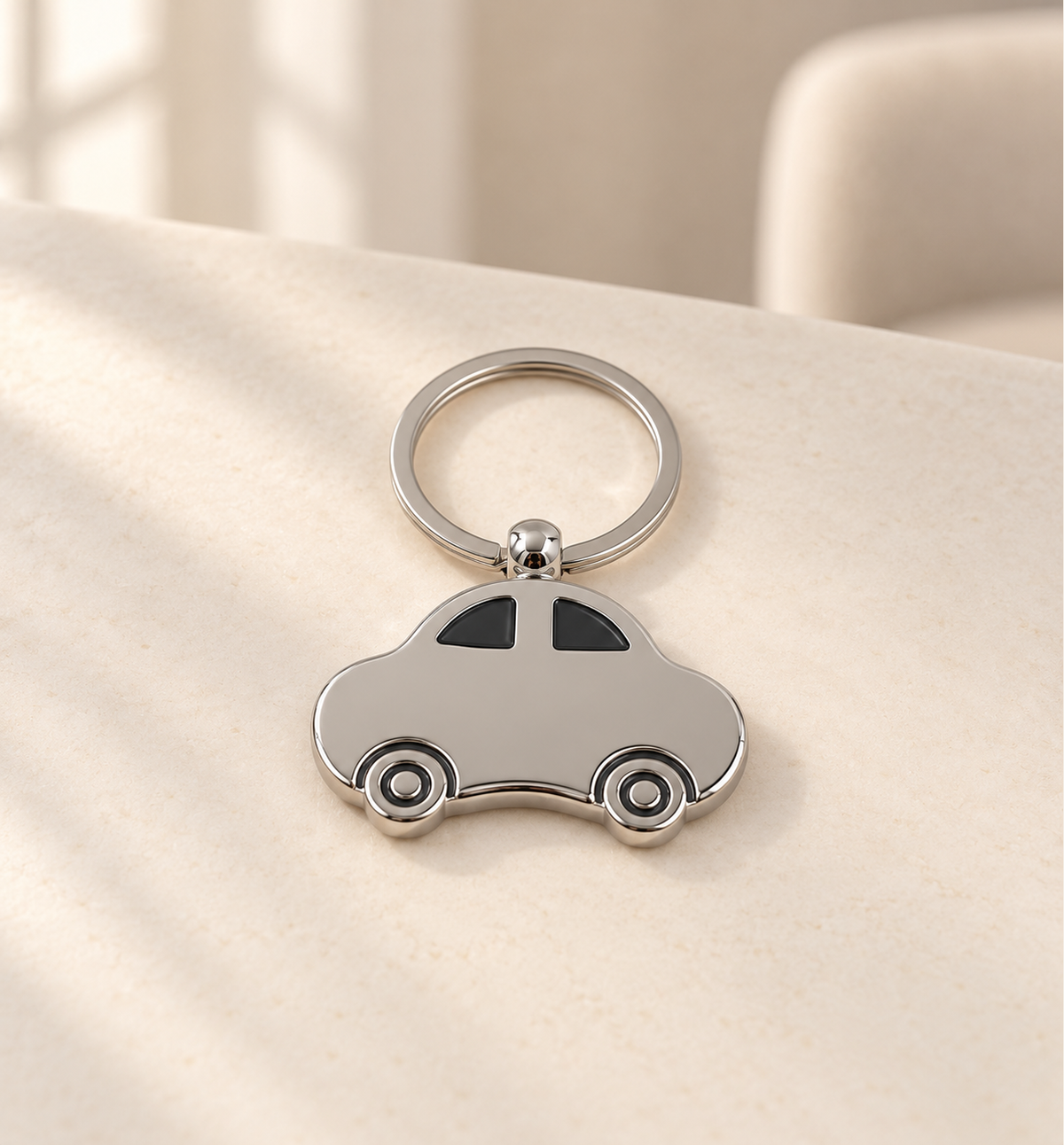 Car-Shaped Metal Keychain - Silver, lifestyle