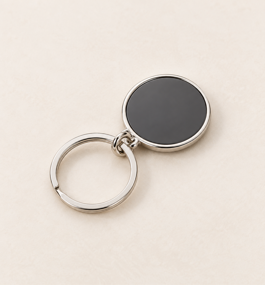 Round Metal Keychain - Black, alternate angle