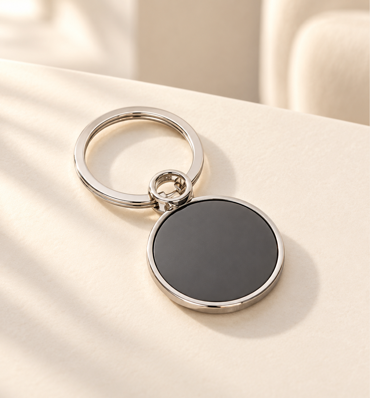Round Metal Keychain - Black, lifestyle