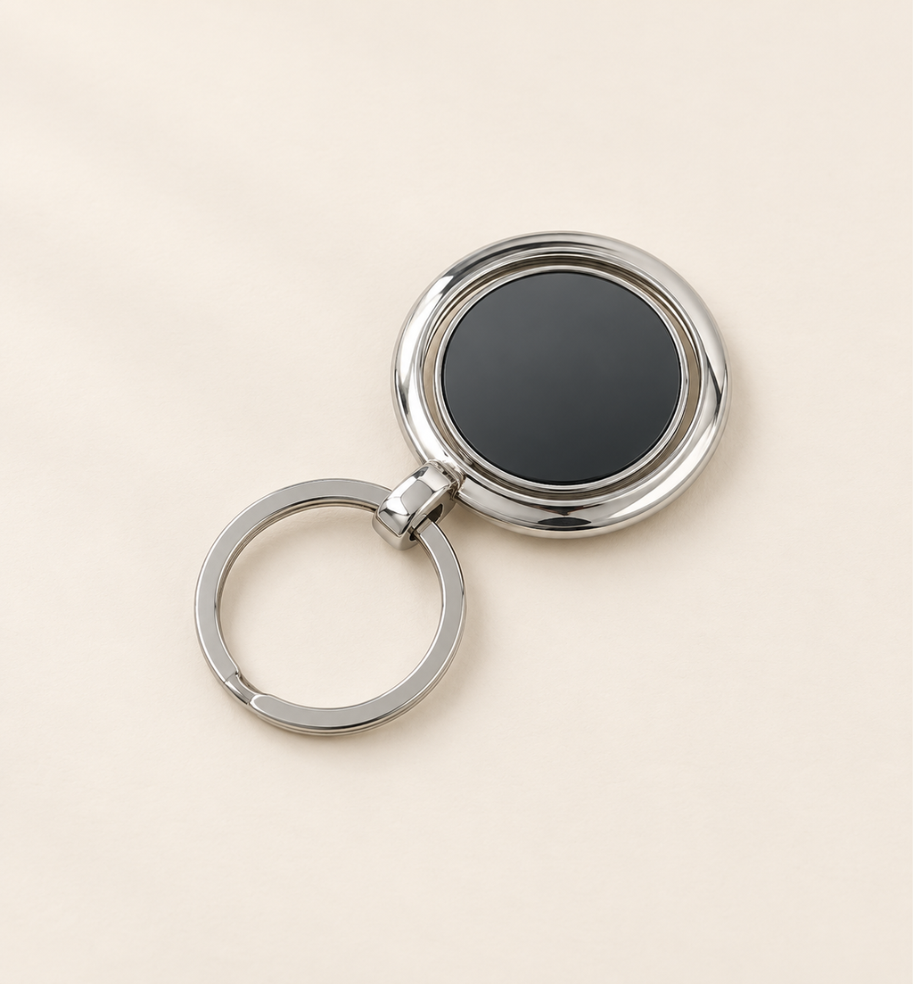 Round Spinner Keychain - Black, alternate angle