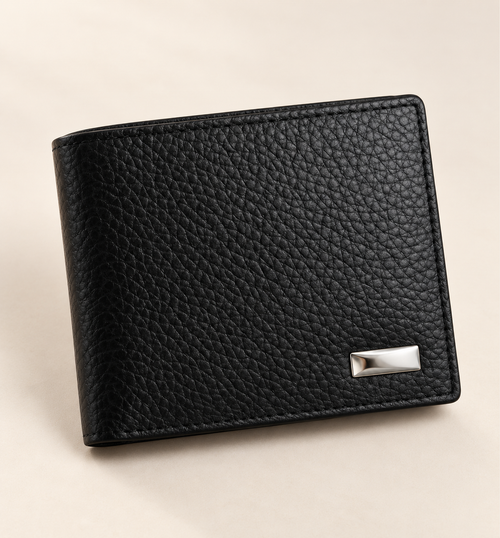 Milled Leather Wallet - Black, main view
