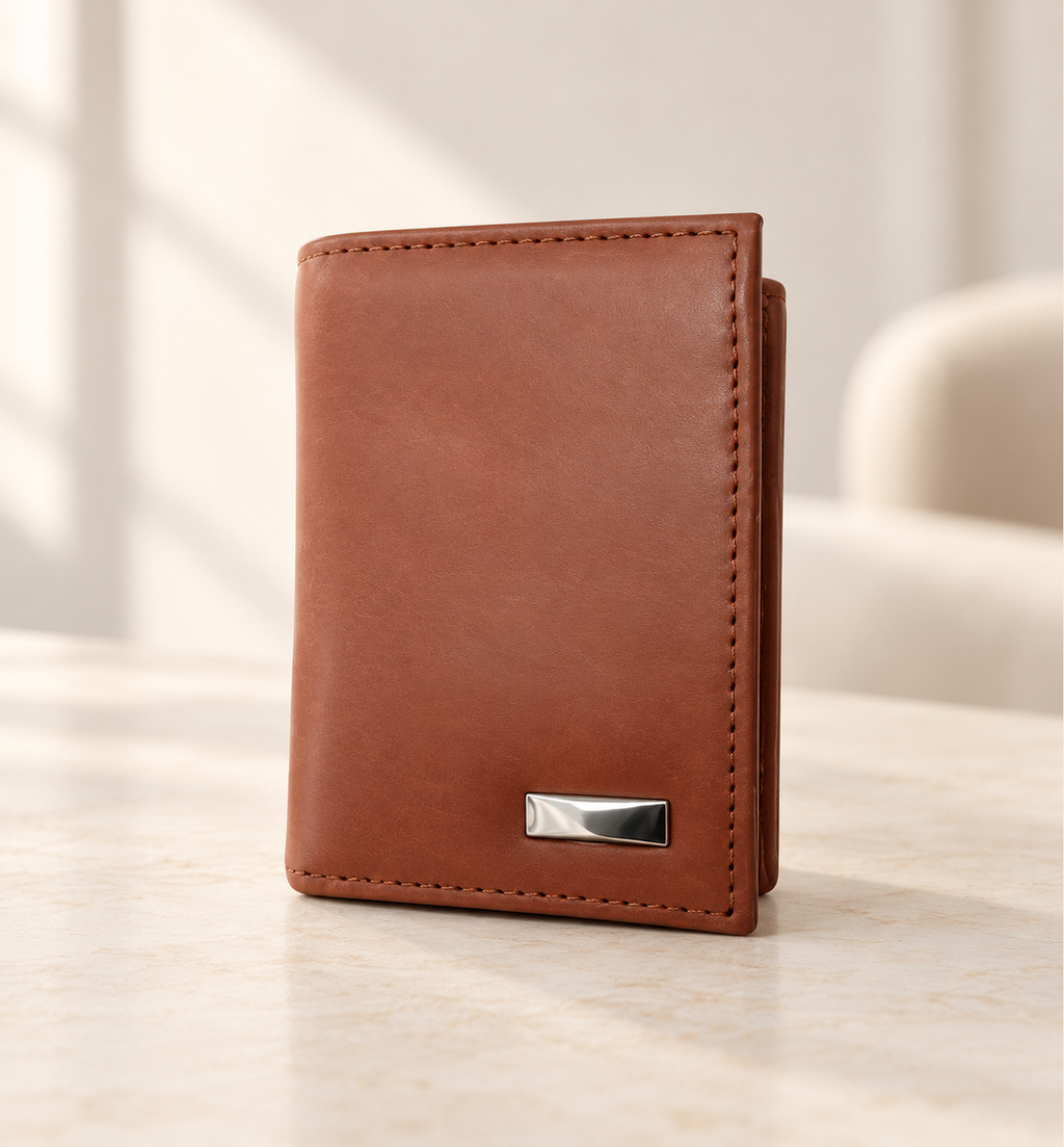 Leather Tri-Fold Wallet - Tan, lifestyle