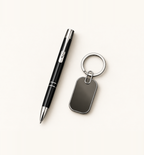 Metal Pen and Keychain Duo - Black, Flatlay