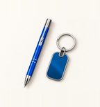 Metal Pen and Keychain Duo - Blue, Flatlay