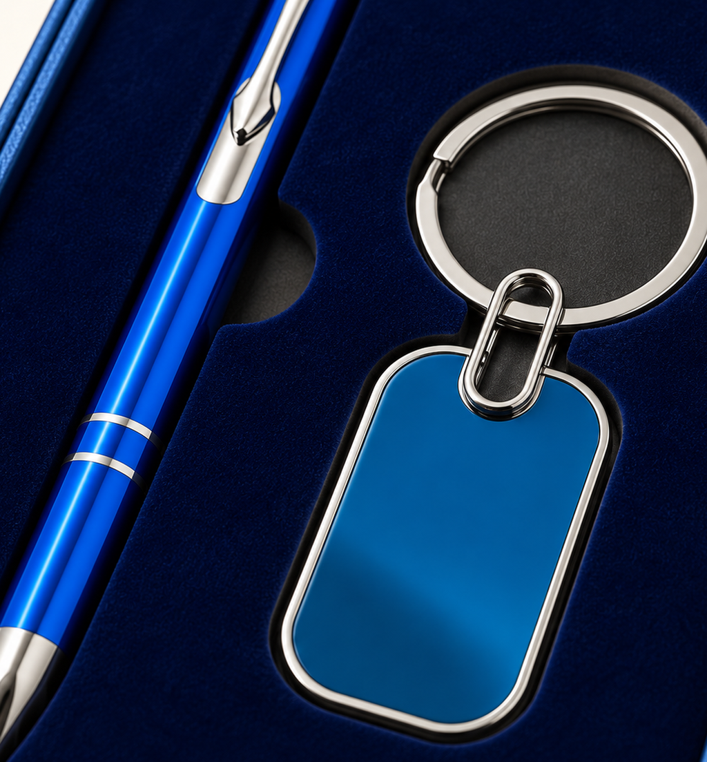 Metal Pen and Keychain Duo - Blue, Detail