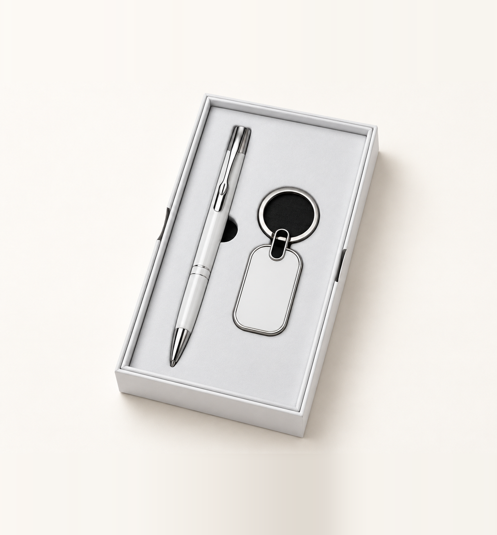 Metal Pen and Keychain Duo - White, Main