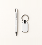 Metal Pen and Keychain Duo - White, Flatlay