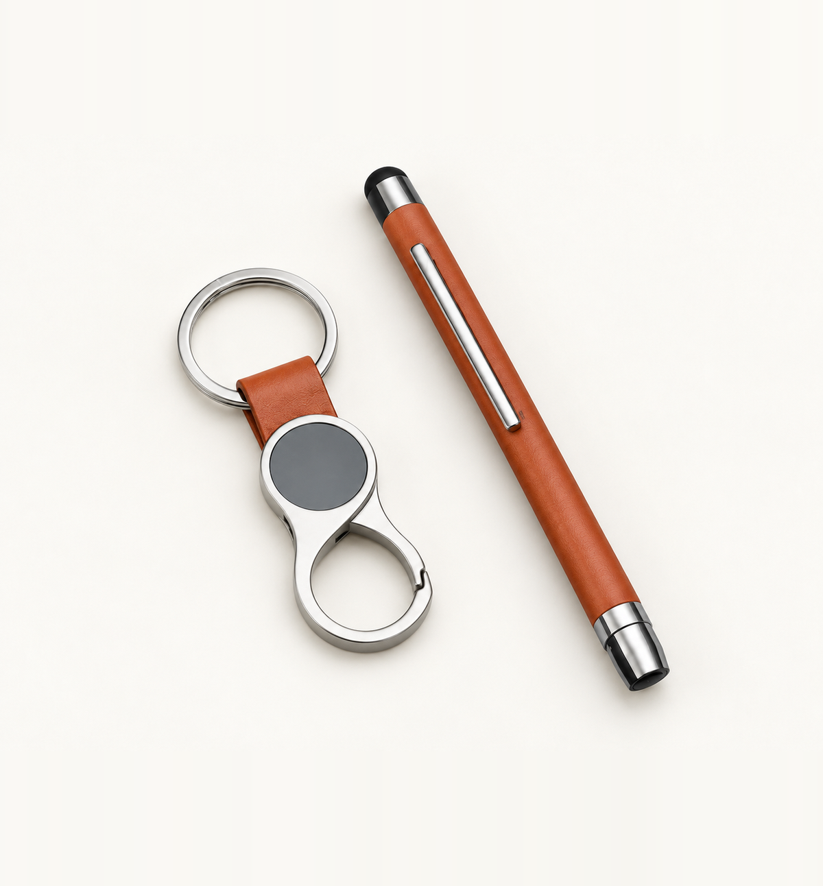 Pen and Keychain Gift Kit - Tan, Flatlay