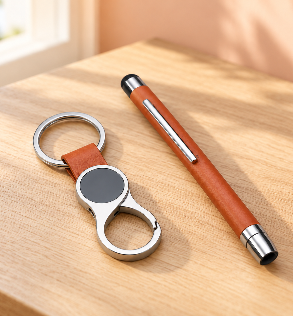 Pen and Keychain Gift Kit - Tan, Lifestyle