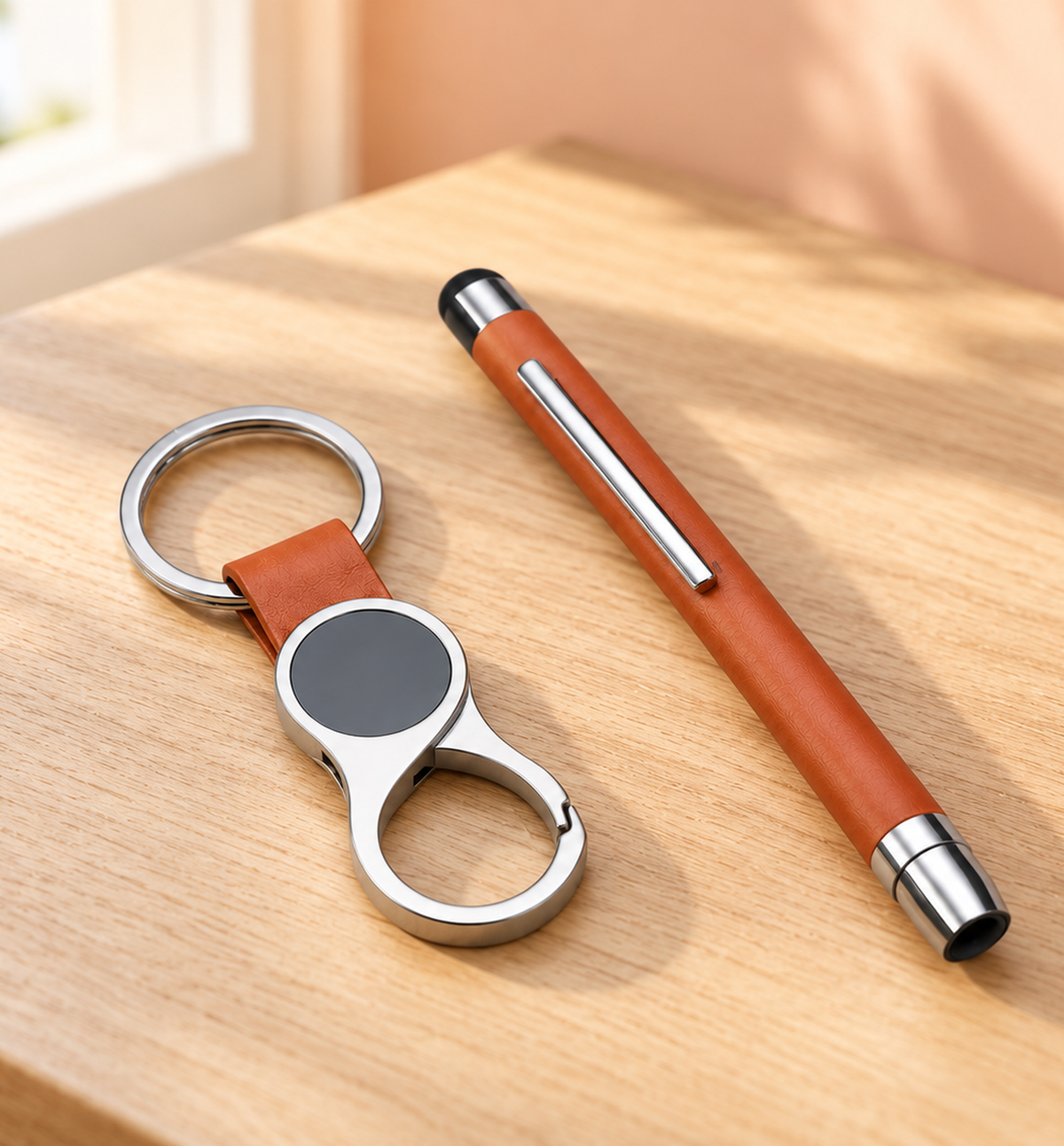 Pen and Keychain Gift Kit - Tan, Lifestyle
