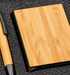 Metal Pen and Bamboo Card Holder Set - Wood, Detail