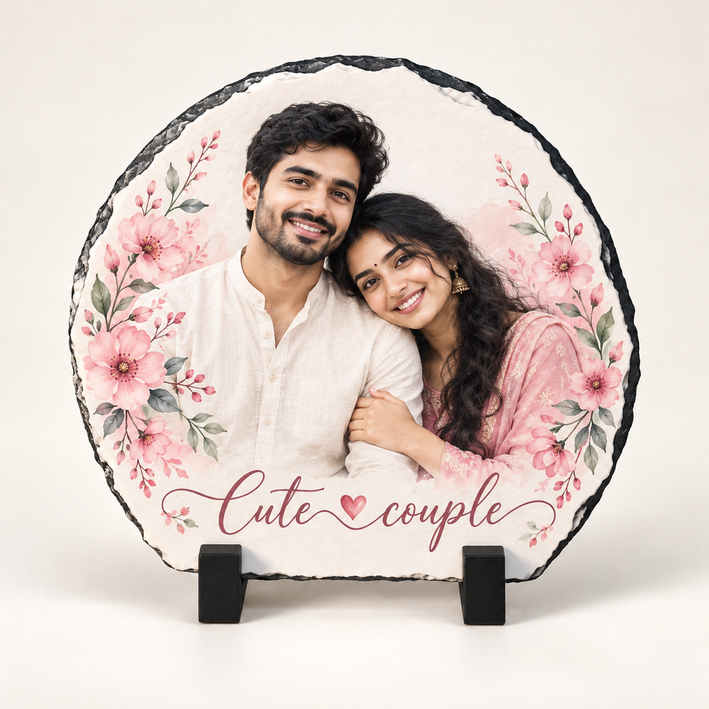 Stone photo printing Round Rustic Edge - Stone, Personalised