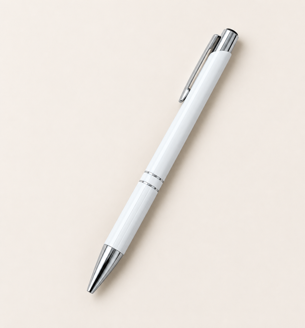 Slim Aluminium Click Pen - White, Alternate
