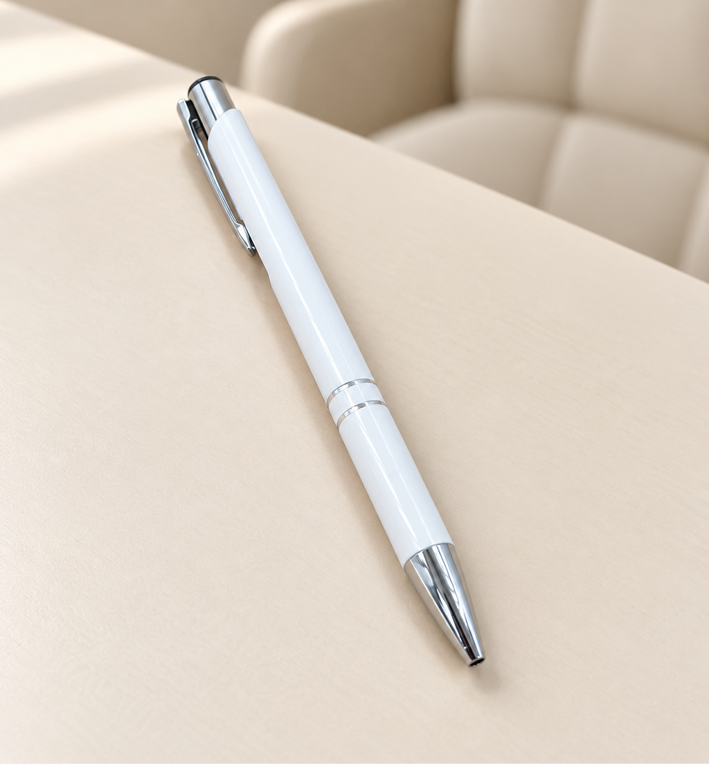 Slim Aluminium Click Pen - White, Lifestyle