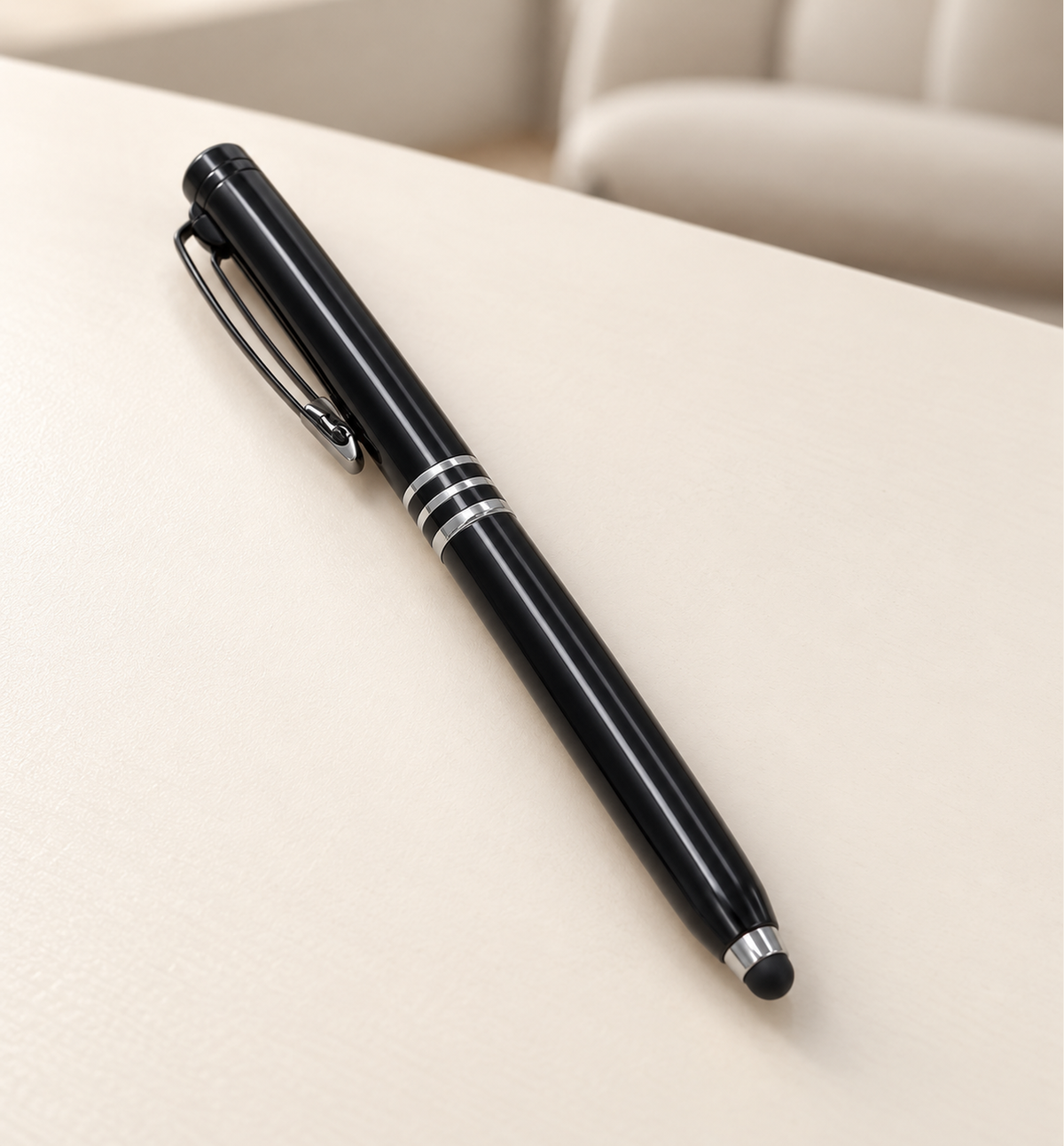Stylus Ball Pen with Ring Trim - Black, Lifestyle